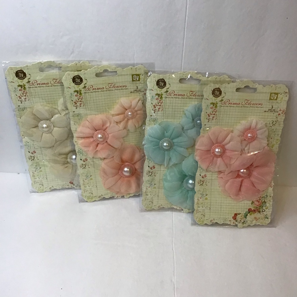PRIMA FLOWERS Craft Supplies DIY Scrap Booking Flowers with Pearls LOT